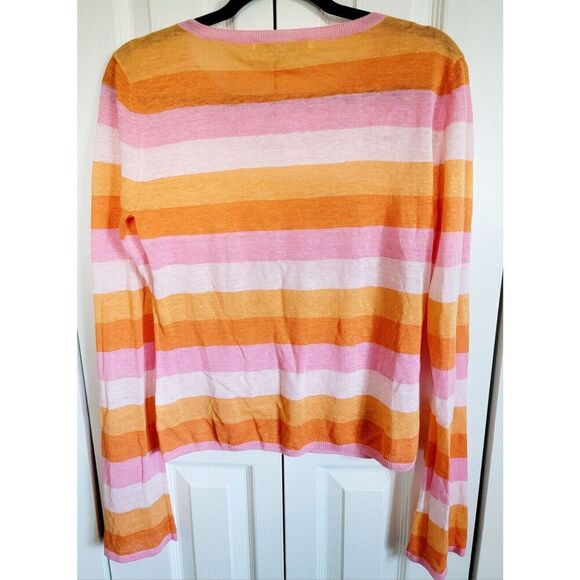Tommy Hilfiger M Sweater Women's  Striped Pink Orange 100% Linen‎ Long Sleeve - Picture 2 of 7